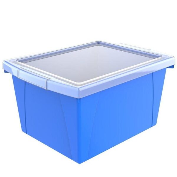 Storex 4 Gallon/15 L, Classroom Storage Bin With Lid, 13.625"L X11.25"W X 7.87"H, 1 / Pack, Blue