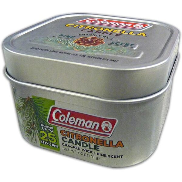 Scented Citronella Candle With Wooden Crackle Wick, 6 Oz, Pine Scent, Outplay Necessary - Coleman